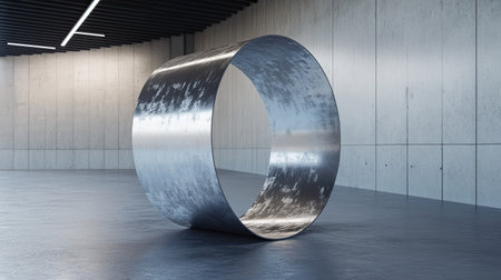 Rolled steel sheets in a warehouse, blank space in the background for textの素材