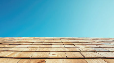 Roofing materials laid out, clear sky above providing copy spaceの素材