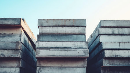 Stacks of concrete slabs at a building site, blank sky above for copyの素材
