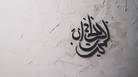 This image features elegant calligraphy set against a textured wall, showcasing artistic creativity and modern design elements in a minimalist style.の素材