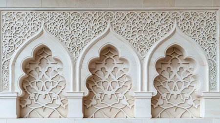 Elegant wall featuring intricate carvings and patterns in neutral tones, showcasing artistic craftsmanship and timeless architectural beauty. Perfect for design inspiration.の素材