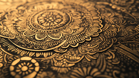 Explore a stunning close-up of an intricate gold floral pattern, showcasing detailed craftsmanship and elegant design. Perfect for art and decor themes.の素材