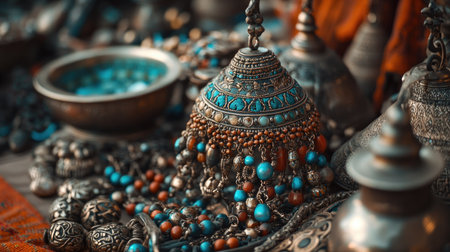 Explore a stunning array of vintage silver jewelry adorned with turquoise accents. This captivating collection showcases intricate designs and rich cultural heritage.の素材