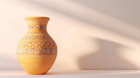 This image features a beautifully crafted ceramic vase showcasing intricate patterns and a warm color palette, perfect for home decor or artistic displays.の素材