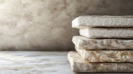 Stacked insulation materials, with blank area in the background for textの素材