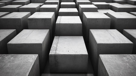 Concrete blocks stacked in rows, wide space for copy in the backgroundの素材