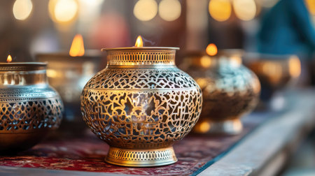 This image showcases elegant lanterns with intricate designs, casting a warm glow. Perfect for evoking a serene and inviting atmosphere in various settings.の素材