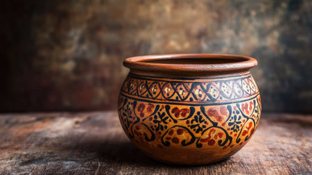 A beautifully crafted clay pot featuring intricate patterns, perfect for showcasing artistic designs and adding a touch of tradition to any decor.の素材