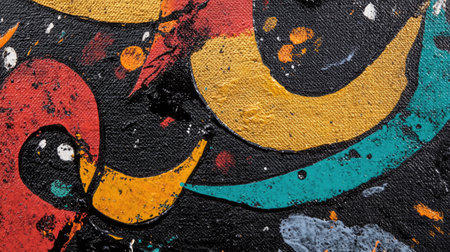 Close-up of a vibrant abstract painting showcasing bold colors and unique textures. Ideal for creative projects and artistic endeavors.の素材