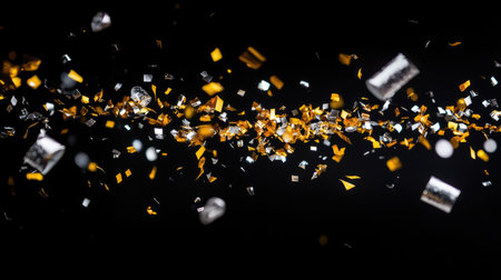 A stunning display of vibrant confetti pieces suspended in mid-air, creating a festive atmosphere perfect for celebrations or special events.の素材