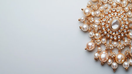 This stunning jewelry brooch features a beautiful arrangement of pearls and gems, creating an elegant accessory perfect for any special occasion.の素材