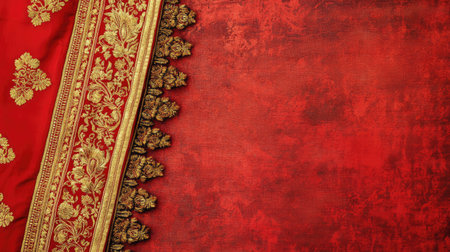 This elegant red background features golden embellishments, creating a vibrant and luxurious atmosphere ideal for cultural and traditional design themes.の素材