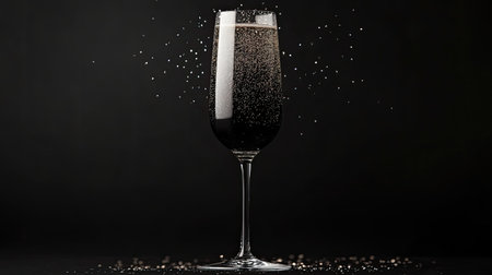 A stunning champagne glass filled with sparkling bubbles against a dark backdrop, perfect for capturing the essence of celebration and luxury.の素材