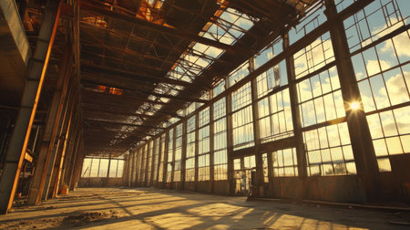 An industrial steel structure with an expansive sky for adding your copyの素材