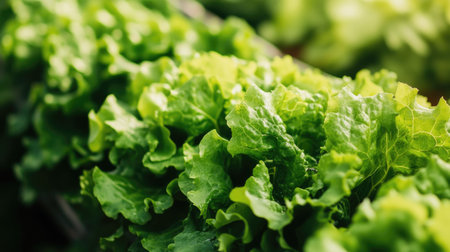 Rows of lettuce growing in an industrial hydroponic farm. Open space for your contentの素材
