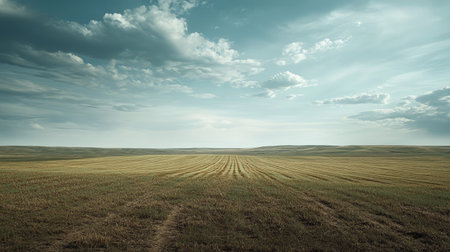 Aerial view of the Great Plains with fields stretching to the horizon, leaving room for copy.の素材