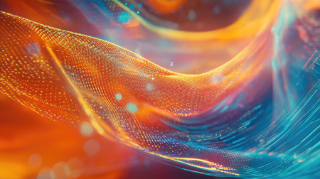 Abstract holographic designs with flowing data streams on a digital backdrop.の素材