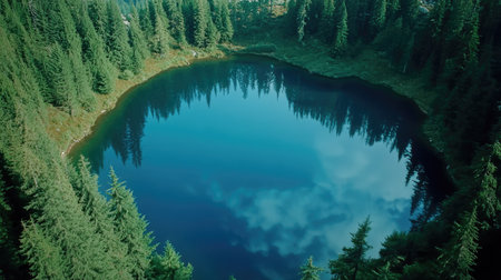 Aerial view of a quiet mountain lake in the Pacific Northwest, leaving room for copy.の素材