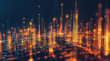 Digital grid glowing with data streams, perfect for tech process visualsの素材