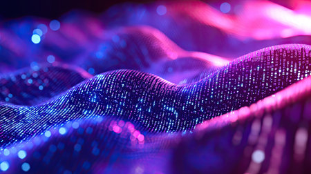 Flowing streams of data on a neon gradient background for modern technological visualsの素材