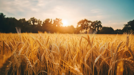 Quiet North American farmland with golden wheat fields and space for copyの素材