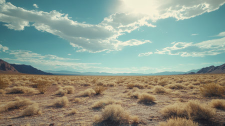 Quiet desert scene in Nevada with vast open sky, leaving space for textの素材