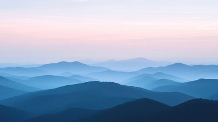 Scenic view of the Appalachian Mountains at dawn, with ample space for textの素材