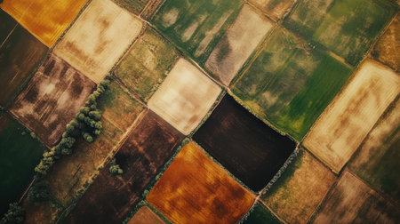 Top view of a North American farmland with patchwork fields, leaving room for copyの素材