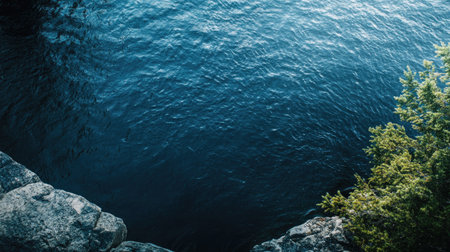 Top view of a quiet lake in the Canadian wilderness with open space for copyの素材