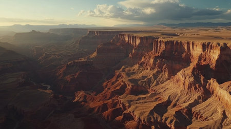 Top view of the Grand Canyon with sweeping rock formations and ample room for copy in the skyの素材