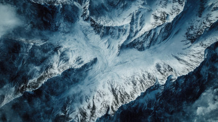 Top view of a snowy North American mountain range, with plenty of space for copyの素材
