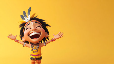 A 3D Indian character laughing out loud with arms wide open, room for text on the sides.の素材
