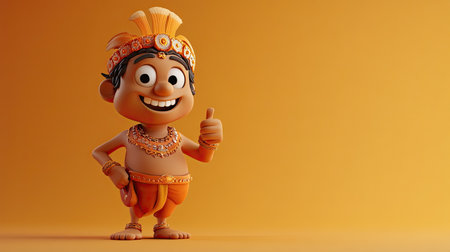 A cheerful 3D Indian character giving a thumbs up, with space for text in the background.の素材