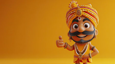 A cheerful 3D Indian character giving a thumbs up, with space for text in the background.の素材
