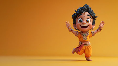 A happy 3D Indian cartoon character dancing, with ample copy space on the sides.の素材