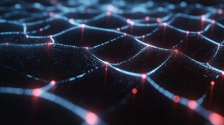 3D rendering of neural network connections, creating a dynamic digital background for AI concepts. Ample copy spaceの素材