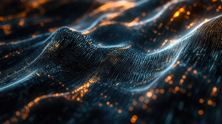 Abstract digital landscape with dynamic motion lines and bright AI visuals. Ample space for copyの素材