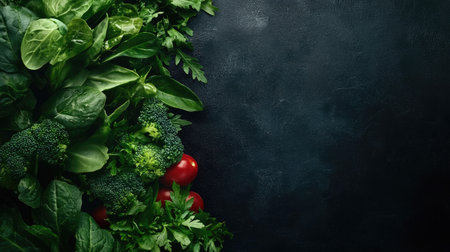 Mixed greens and vegetables, plenty of space for text or brandingの素材