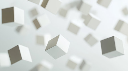 Abstract 3D shapes floating in a clean white space, perfect for copy or brandingの素材