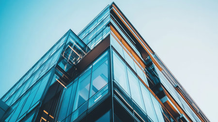 Contemporary office building exterior with glass and metal design, offering ample space for textの素材