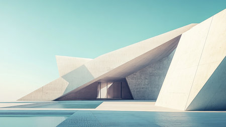Futuristic architecture with sharp lines and a clear sky, perfect for copy spaceの素材