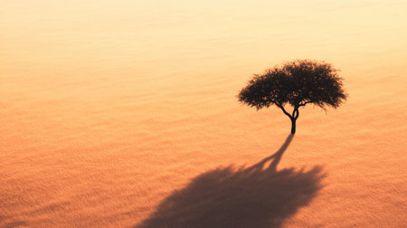 African desert with a lonely tree casting a shadow, with ample space for copyの素材