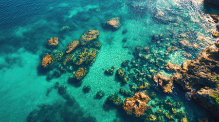 African coral reef from above, with clear waters and space for copy in the seaの素材
