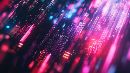 Digital grid glowing with data streams, perfect for tech process visualsの素材