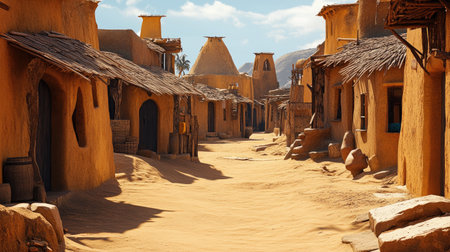 Deserted African village street with traditional clay houses, with room for copyの素材