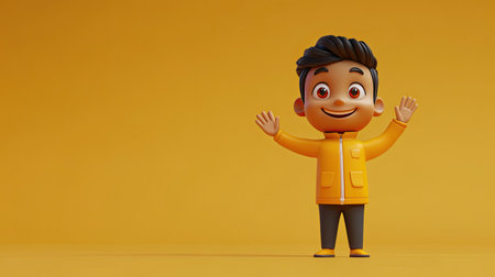 A 3D Indian cartoon character showing happiness, giving a high-five, with ample room for copy space.の素材