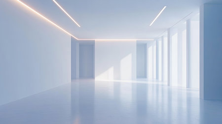 Abstract modern art installation in a clean white room, perfect for adding copy or brandingの素材
