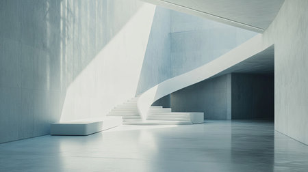 Contemporary art museum with minimalist design and ample room for text or brandingの素材