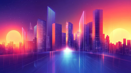 Futuristic modern cityscape with sleek architecture and space for branding or textの素材
