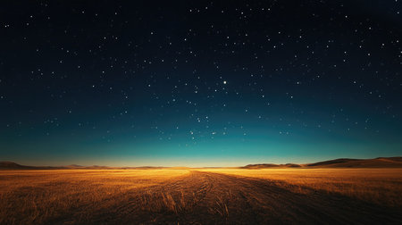 Fireworks illuminate the night sky over an empty field. No people, plenty of space for textの素材